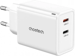 Choetech GaN ładowarka sieciowa 65 W, 2× USB‑C (biała)