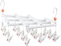 Składany suszak na pranie z klamerkami, 14 klamerek, biały