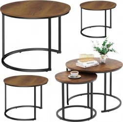 Zestaw okrągłych stolików kawowych 3w1 z naturalnego drewna