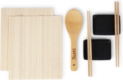 Zestaw do sushi dla dwojga – bambusowe maty, pałeczki i ceramiczne miseczki (7 elementów)