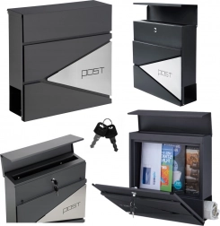 Duża antracytowa skrzynka na listy i gazety z napisem POST, format A4