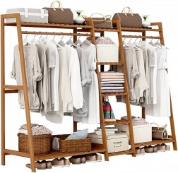 Podwójny bambusowy wieszak na ubrania z 5 półkami – długość 160 cm.