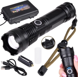 Wydajna latarka LED z ładowaniem USB, wodoodporna, z zoomem
