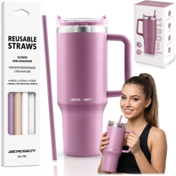 Berdsen próżniowy kubek termiczny 1180 ml z zestawem słomek, różowy