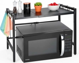 Kuchenna regulowana półka nad kuchenkę mikrofalową z haczykami, metalowa