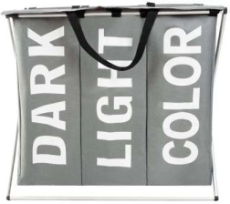 Trójkomorowy kosz na pranie ze składanym stelażem