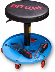 Obrotowy stołek warsztatowy z regulacją wysokości i schowkiem, udźwig 135 kg