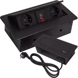 Wpuszczana listwa zasilająca w blat z 2 gniazdami i 2 USB, czarna