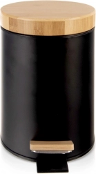 Metalowy kosz na śmieci z pedałem 3 l, czarny z bambusową pokrywą