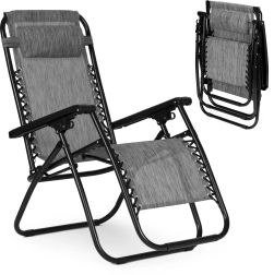 Ogrodowy fotel rozkładany z systemem zero gravity, szary – MODERNHOME