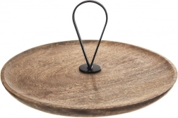 Drewniana piętrowa taca z drewna mango 30,5 cm z metalowym uchwytem