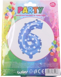 Nadmuchiwany balon cyfra 6, niebieski z gwiazdkami 78 × 50 cm
