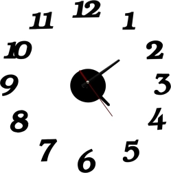 Naklejany zegar ścienny DIY – czarny, regulowany 12-godzinny