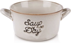 Ceramiczna miska do zupy z uchwytami 600 ml – szara