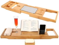 Bambusowa półka na wannę Domowe spa – rozsuwana taca na wannę