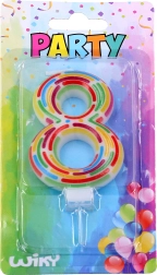 Imprezowa świeczka na tort cyfra 8 ze stojakiem