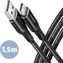 Kabel USB-C - USB-A Axagon 1.5m, aluminium, nylonowy oplot