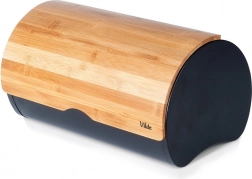 Chlebak z bambusową pokrywką, czarna stal, 38 × 24 × 20 cm VILDE