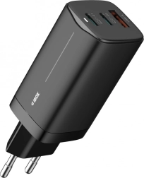 Ładowarka sieciowa GaN 65 W, 2× USB‑C + USB‑A, czarna