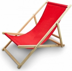 Drewniane składane leżak plażowy z regulacją, czerwony