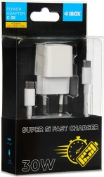 iBox ładowarka sieciowa USB-C 30 W Super Si (PD/QC) z kablem USB-C 1 m