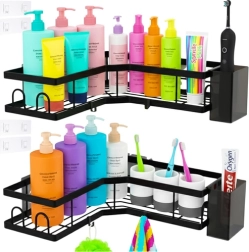 Narożne półki łazienkowe bez wiercenia RUHHY, zestaw 2 szt., czarne