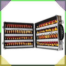 Zestaw frezów do drewna 100 szt., trzpień 1/4" (6,35 mm) w aluminiowej walizce