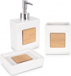 Biała dolomitowa 3‑częściowa zestaw łazienkowy z bambusem