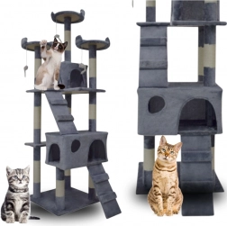 Duże drzewko dla kota 170 cm z domkami, legowiskami i drapakami – jasnoszare