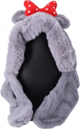 Dziecięca pluszowa czapka z szalikiem dla dzieci od 1 do 8 lat – szara z czerwoną kokardką