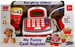 Dziecięca kasa sklepowa z taśmą i akcesoriami, biała