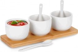 Zestaw ceramicznych miseczek z łyżeczkami na bambusowej tacy 90 ml, 7‑elementowy