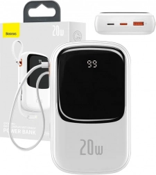Powerbank Baseus Qpow Pro z przewodem Lightning i USB 20000 mAh 20W biała