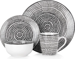 Porcelanowy zestaw obiadowy 16 szt. z geometrycznym wzorem