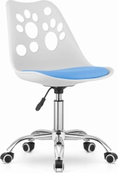 Nowoczesne krzesło biurowe białe i niebieskie z chromowaną podstawą