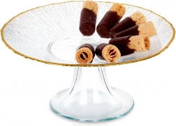 Szklany stojak na tort ze złotą krawędzią 21 cm