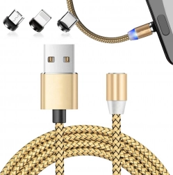 Magnetyczny kabel ładujący 3w1 micro USB, typ‑C i Lightning, 1 m