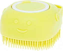 Silikonowa szczotka kąpielowa dla psów i kotów z dozownikiem – żółta