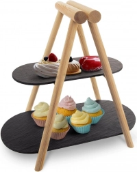 Dwupiętrowa etażerka do serwowania z łupka i drewna 41 × 24 × 38,5 cm