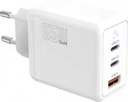 Ładowarka sieciowa 2× USB‑C + USB‑A z Power Delivery, biała, GaN 65 W