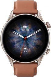 inteligentny zegarek Amazfit GTR 3 Pro z brązowym skórzanym paskiem