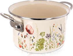 Emaliowany garnek kremowy z motywem maków 18 cm, 2 l