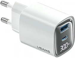 Ładowarka sieciowa 30W GaN z wyświetlaczem LED USB + USB‑C biała