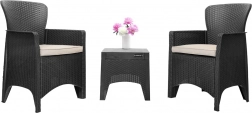 Ogrodowy zestaw mebli na taras lub balkon – 2 fotele + stół czarny