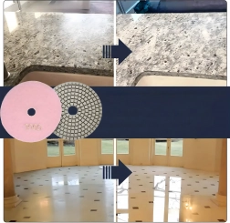 Zestaw 10× diamentowych tarcz polerskich 80 mm, do pracy na sucho i mokro, rzep, gradacja 3000