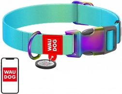 Nylonowa obroża z kodem QR dla psów Waudog gradient, niebieska, rozmiar XL