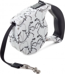 Automatyczna smycz z funkcją blokady 5m, biała z liliami