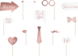 Ślubne fotorekwizyty białe i różowe – zestaw 12 sztuk