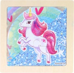Drewniane puzzle różowy jednorożec 9 elementów