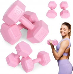 Zestaw sześciokątnych hantli 2×5 kg, różowe – ModernHome